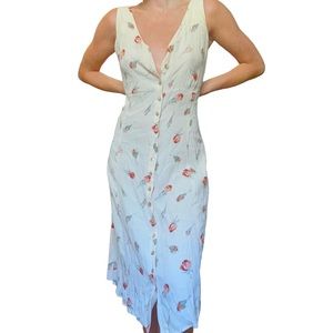 Floral button down midi dress tie back